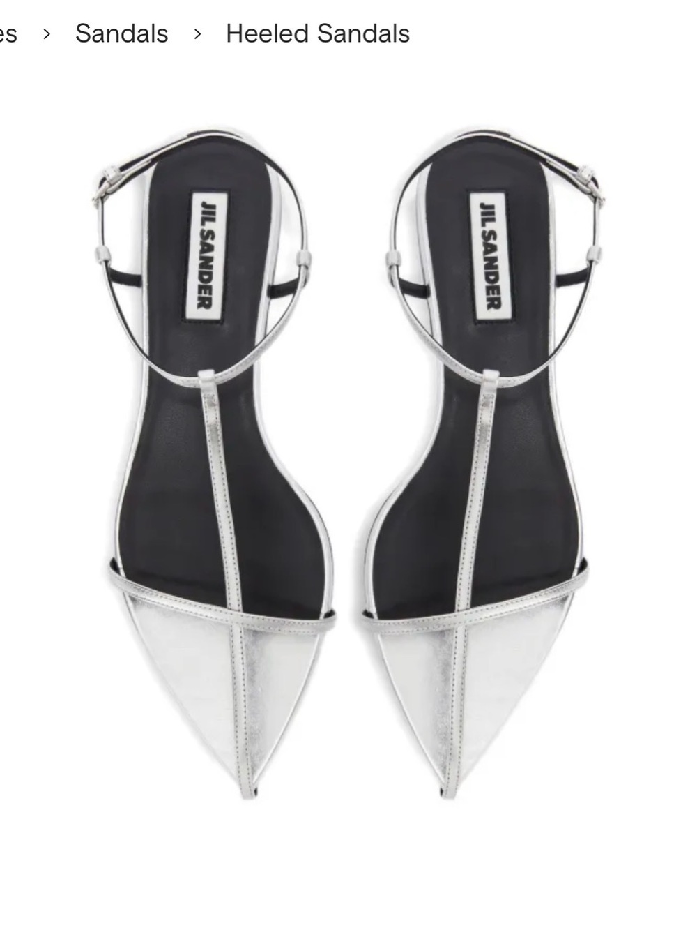 Jil Sander Silver Pointed T‑Strap Sandals